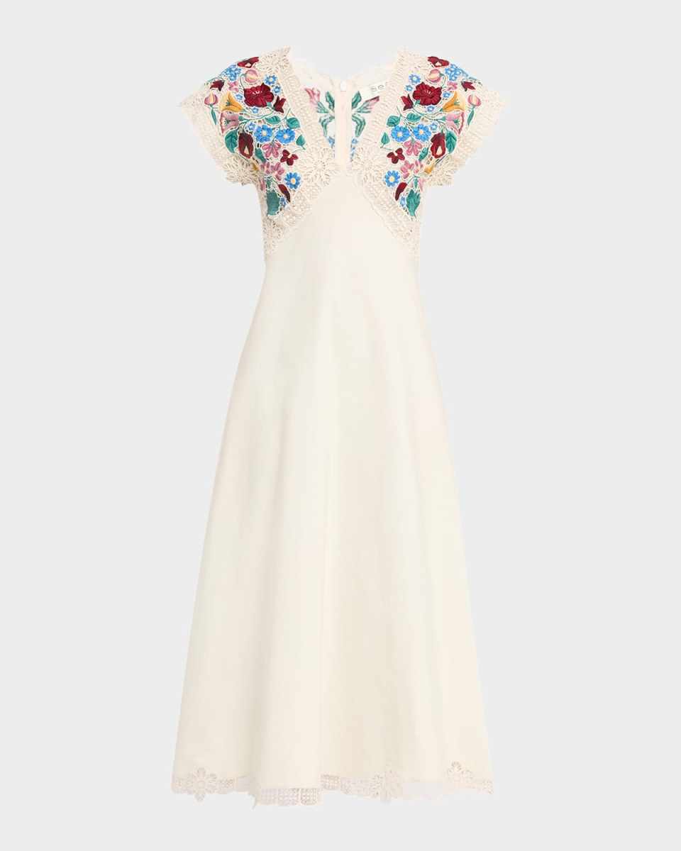 Katharine Embroidered V-Neck Dress